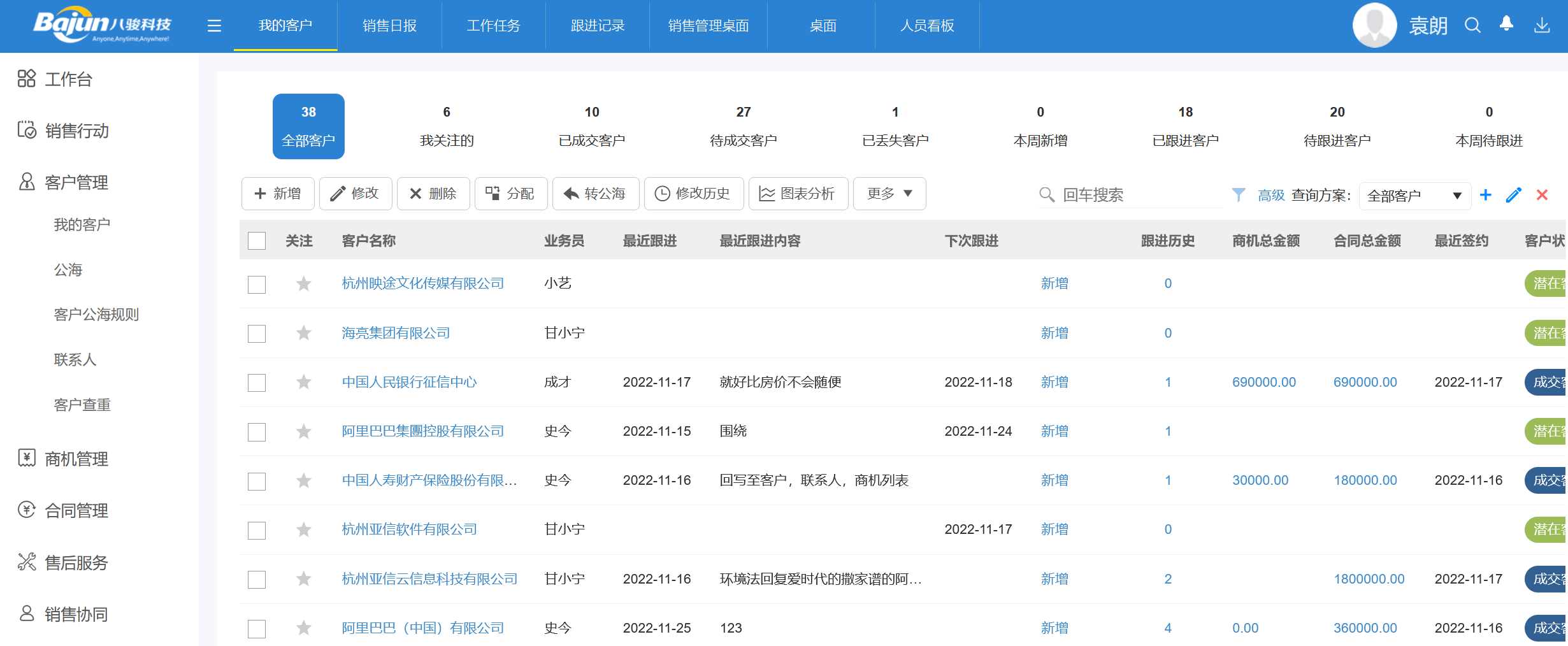 CRM系統界面